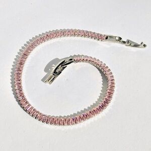 18k White gold-plated tennis bracelet with light pink baguette stones
